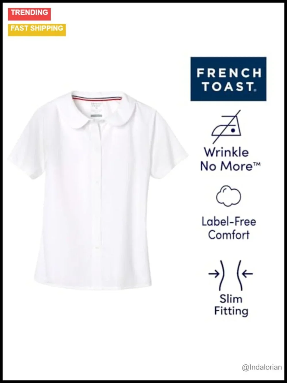 Peter Pan Collar Short Sleeve Blouse - Cotton Blend Poplin, School Uniform
